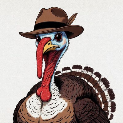 Turkey wearing brown fedora hat