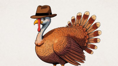 Cartoon Turkey Wearing Fedora Hat