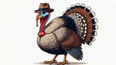Cartoon Turkey Wearing Fedora Hat