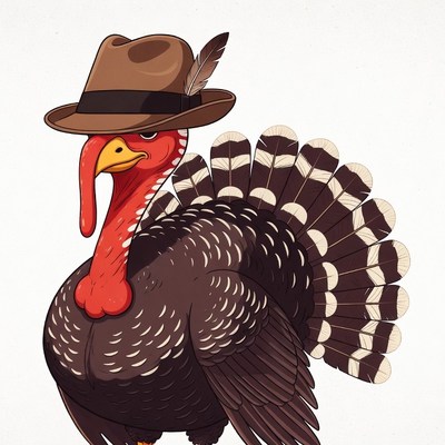 Cartoon Turkey Wearing Fedora Hat