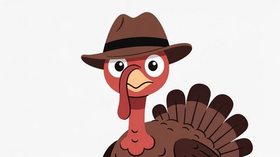 Cartoon Turkey Wearing Fedora Hat