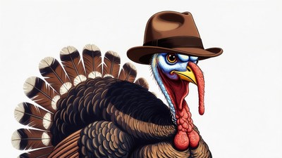 Cartoon Turkey Wearing Fedora Hat