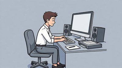 Man working at computer desk