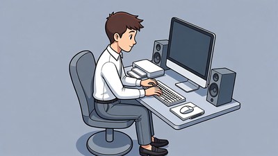 Man working on computer illustration