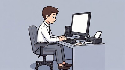 Man working at computer desk