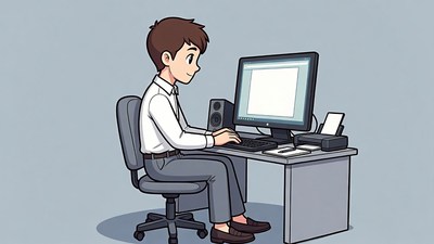 Man working at computer desk