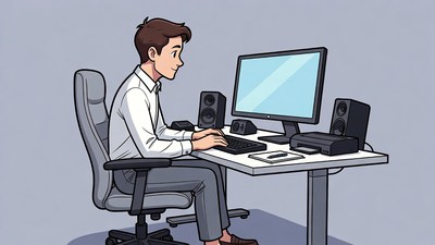 Man working at computer desk