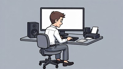 Man working at computer desk