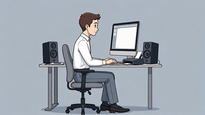 Man working at computer desk