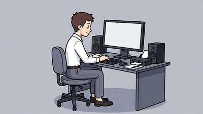 Man working at computer desk