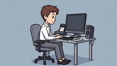 Man working at computer illustration