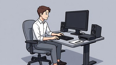 Man typing on computer at desk