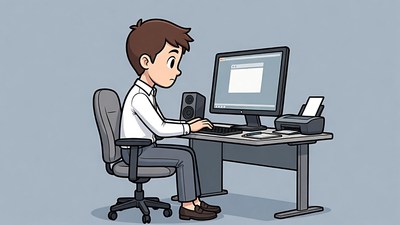 Man working at computer desk