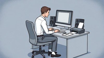 Man working at computer desk