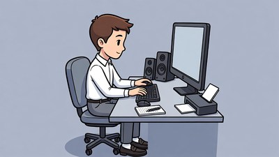 Man working on computer at desk