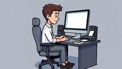 Man working at computer illustration