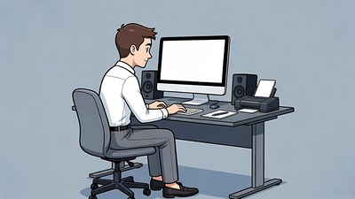 Man working at computer desk