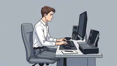 Man working at computer desk