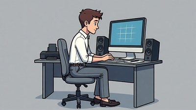 Man working on computer illustration