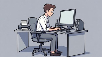 Man working at computer desk