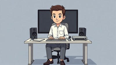 Man working at computer desk