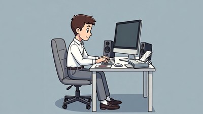 Man working at computer desk