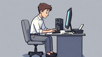 Man working on computer illustration