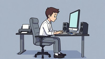 Man working on computer illustration