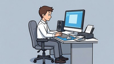 Man working at computer desk