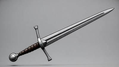Medieval longsword on gray background