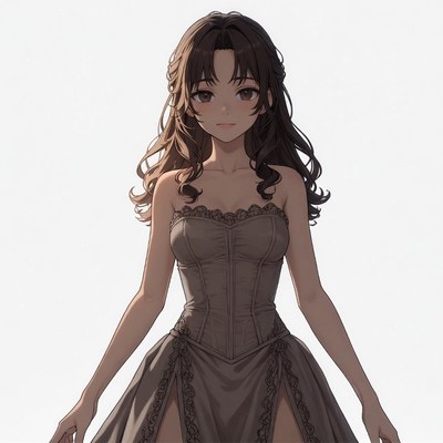 Anime girl in brown corset dress