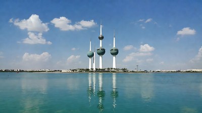 Kuwait Towers reflecting in water