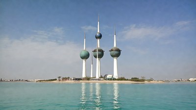 Kuwait Towers on Island in Sea