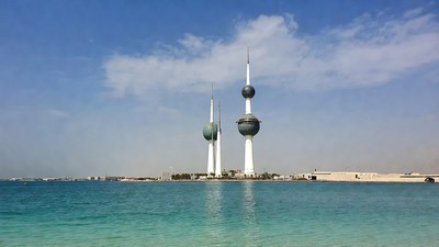 Kuwait Towers by turquoise sea