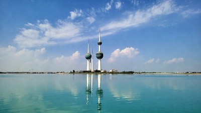 Kuwait Towers reflected in water