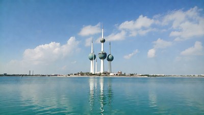 Kuwait Towers reflected in water