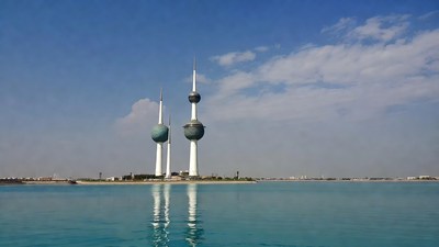 Kuwait Towers over water