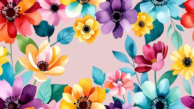 Colorful Floral Illustration on Pink Background