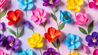Colorful Flowers on Pink Background