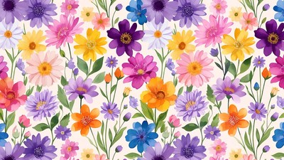 Colorful Watercolor Daisy Flowers Pattern
