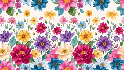 Colorful Watercolor Flowers Border