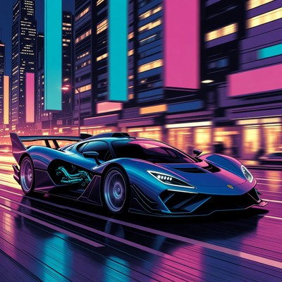 Cyberpunk Blue Supercar Night City Drive