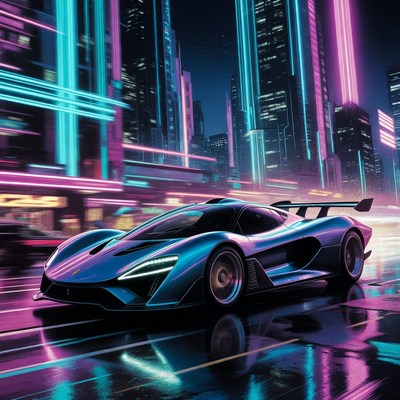 Neon Cyberpunk Supercar Night Drive