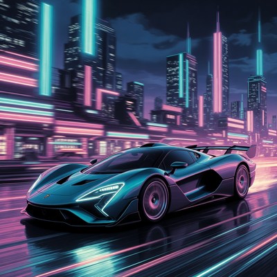 Neon Cyberpunk Lotus Evija Supercar