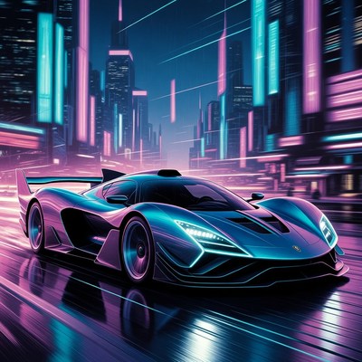 Neon Cyberpunk Supercar in Futuristic City