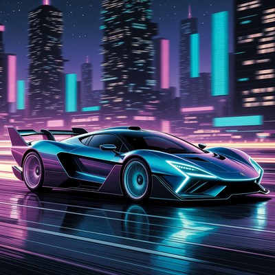 Neon Cyberpunk Supercar City Night