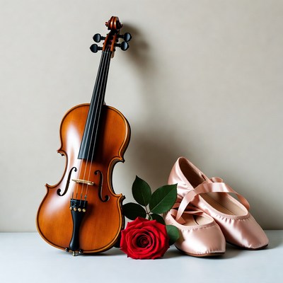 Violin with Ballet Slippers and Rose