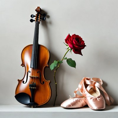Violin with Red Rose and Ballet Slippers