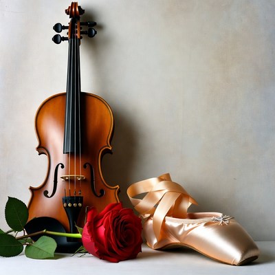 Violin with Red Rose and Ballet Shoe
