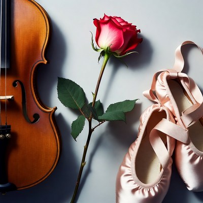 Violin with Red Rose and Ballet Slippers